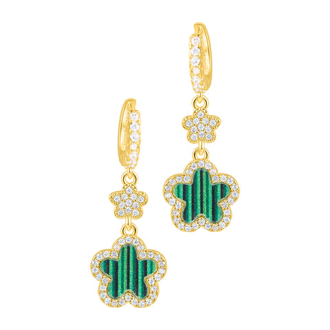 14k Yellow Gold Plated Green CZ Clover Earrings