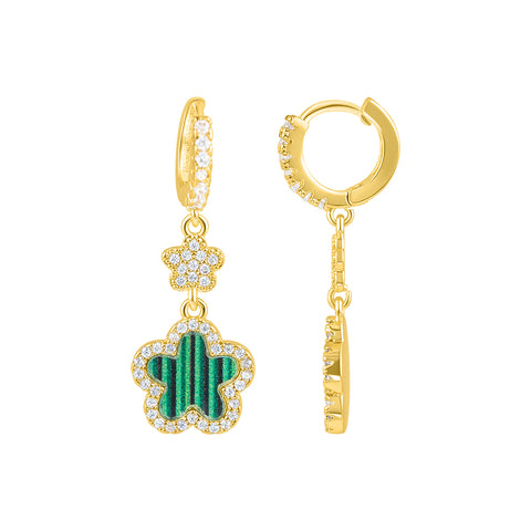 14k Yellow Gold Plated Green CZ Clover Earrings