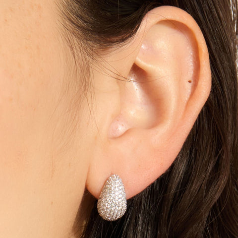 Sterling Silver Plated Teardrop Pave Earrings