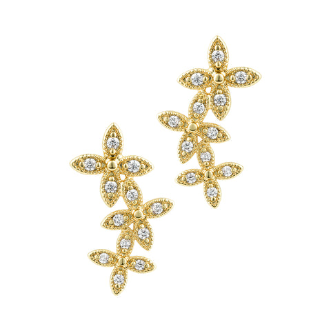 14k Gold Plated Curved Flowers Earrings