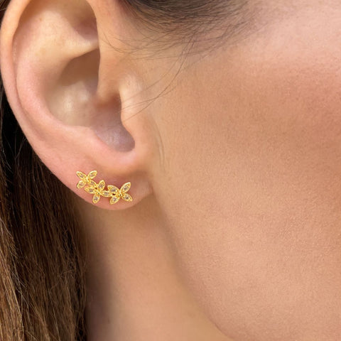 14k Gold Plated Curved Flowers Earrings