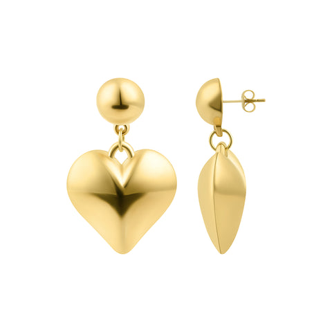 14k Gold Plated Puffy Heart Drop Earrings