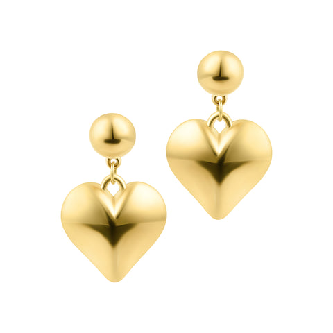 14k Gold Plated Puffy Heart Drop Earrings