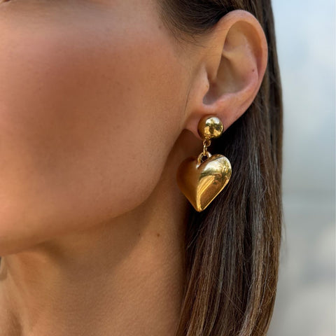 14k Gold Plated Puffy Heart Drop Earrings