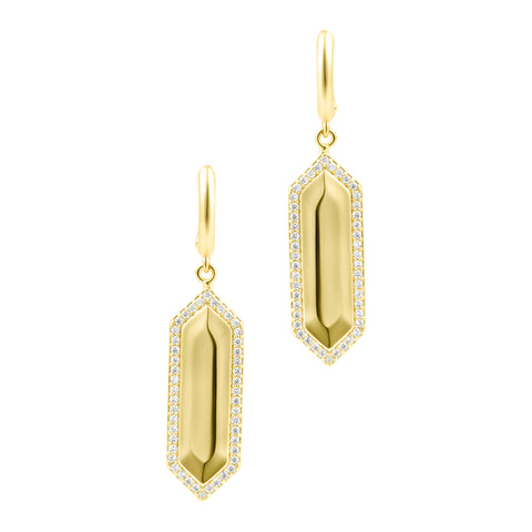 14k Gold Plated Elongated Hexagon Huggie Earrings