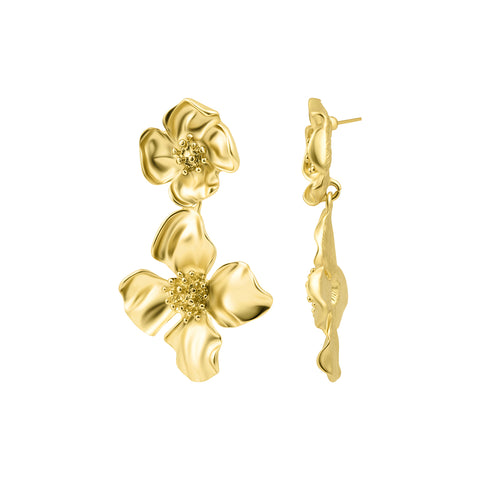 14K Gold Plated Flower Drop Earrings