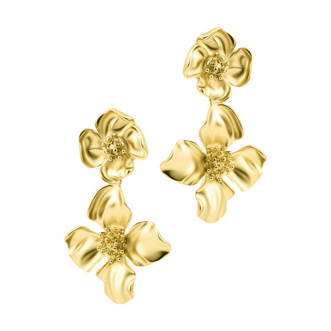 14K Gold Plated Flower Drop Earrings