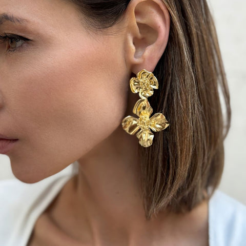 14K Gold Plated Flower Drop Earrings