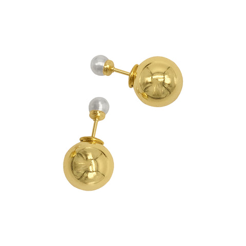 14k Rose Gold Plated Pearl Double-sided Ball Earrings