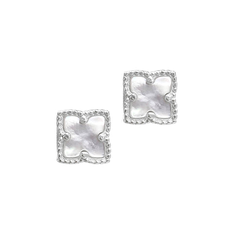 14k Gold Plated Flower White Mother of Pearl Stud Earrings