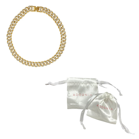 14k Gold Plated Flat Curb CZ Chain Necklace