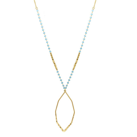 14k Gold Plated Chain and White Beaded Octagon Pendant Necklace