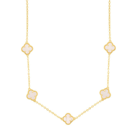 White Mother of Pearl Flower Station Necklace gold