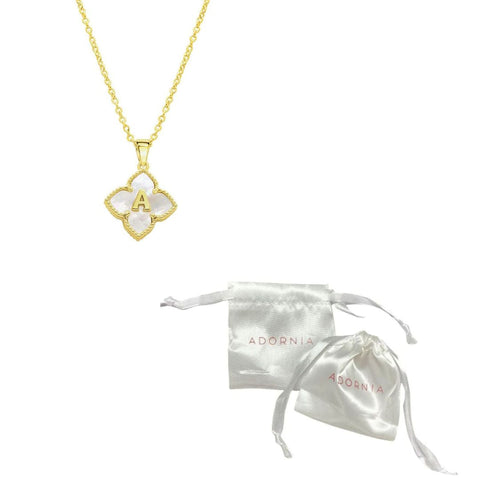 14k Gold Plated White Mother of Pearl Initial Floral Necklace