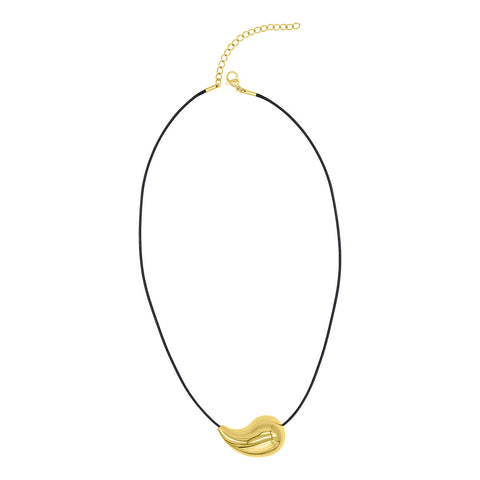 Water Resistant 14k Gold Plated Adjustable Teardrop Black Chord Necklace