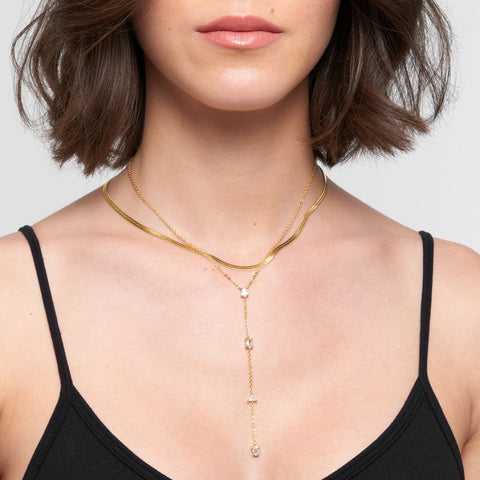 14k Gold Plated Adjustable Mixed Stone Lariat Y-Necklace