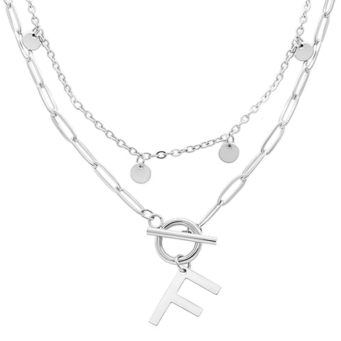 Tarnish Resistant Confetti And Paperclip Layered Initial Toggle Necklace