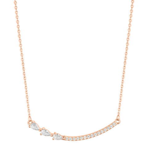 14k Rose Gold Plated Curved Bar Clear Pear Necklace