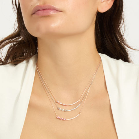 14k Rose Gold Plated Curved Bar Clear Pear Necklace