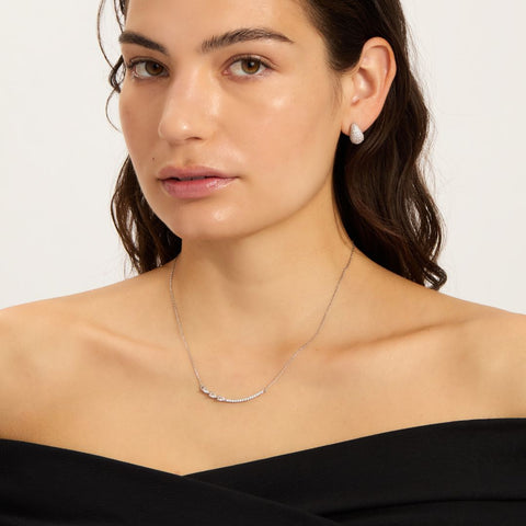 14k Rose Gold Plated Curved Bar Clear Pear Necklace