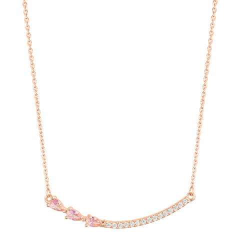 14k Rose Gold Plated Curved Bar Pink Pear Necklace