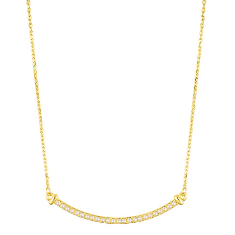 14k Gold Plated Pearl Curved Bar Necklace