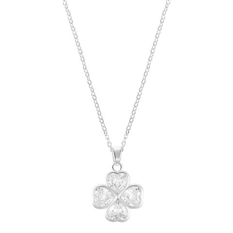 Adjustable Clear Crystal Heart Clover Necklace