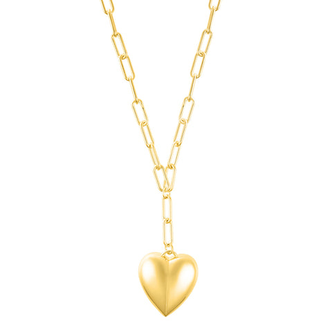 14k Gold Plated Adjustable Oversized Puffy Heart Paper Clip Chain Necklace