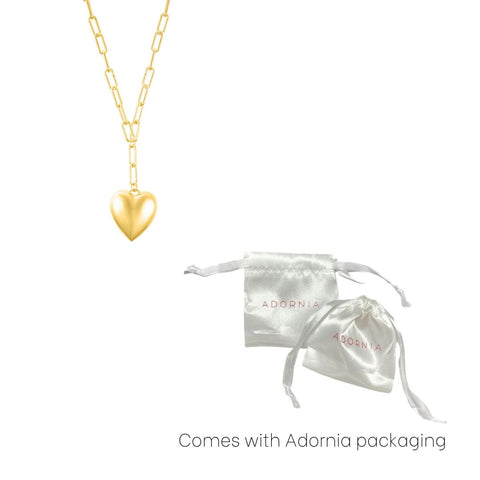 14k Gold Plated Adjustable Oversized Puffy Heart Paper Clip Chain Necklace