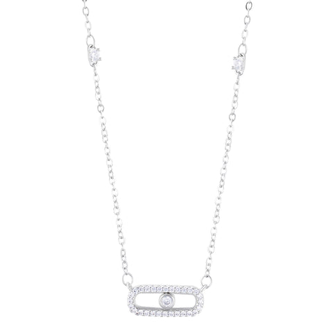 Sterling Silver Plated Adjustable CZ Dancing Stone Necklace