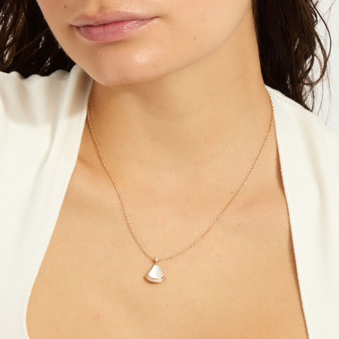 14k Rose Gold Plated Mother of Pearl CZ Leaf Pendant Necklace