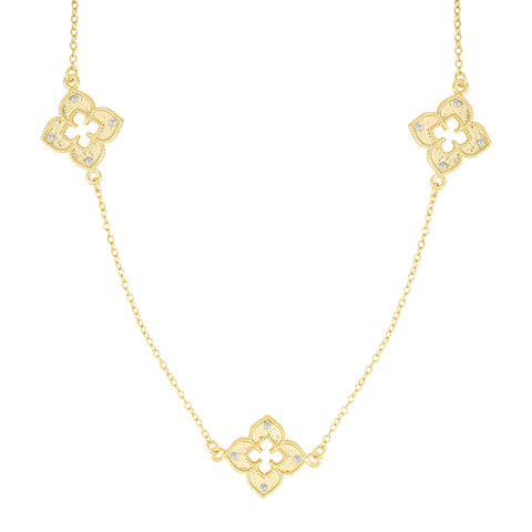 14k Gold Plated 36" Clover Station Necklace