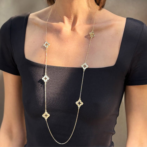 14k Gold Plated 36" Clover Station Necklace