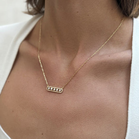 Pearl Pave Bar Necklace