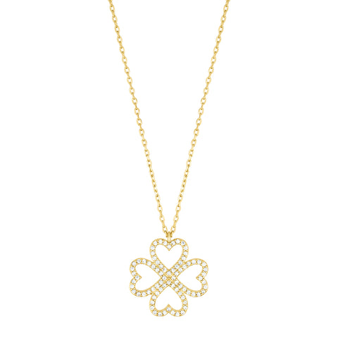 Heart-Shaped Pave Clover Necklace