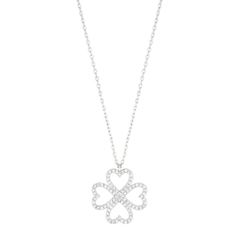 Heart-Shaped Pave Clover Necklace