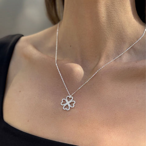 Heart-Shaped Pave Clover Necklace