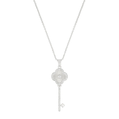 Pave Clover Key Pendant Necklace