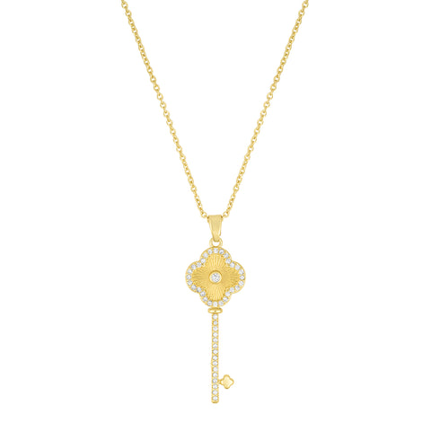 Pave Clover Key Pendant Necklace