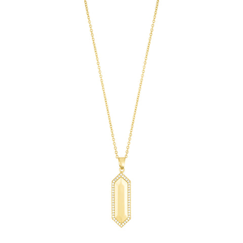 14k Gold Plated Elongated Pave Hexagon Necklace