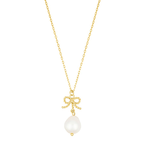 14k Gold Plated Freshwater Pearl Bow Necklace