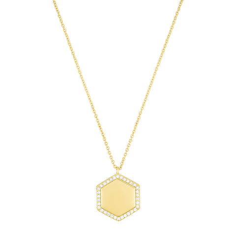 14k Gold Plated Pave Hexagon Pendant Necklace