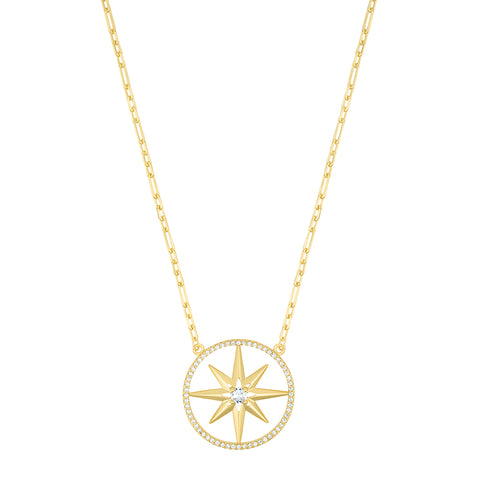 14k Gold Plated Pave Starburst Necklace