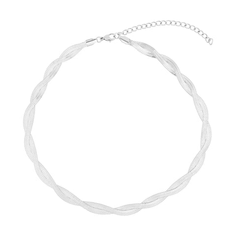 Tarnish Resistant Silver Plated Twisted Herringbone Chain Necklace