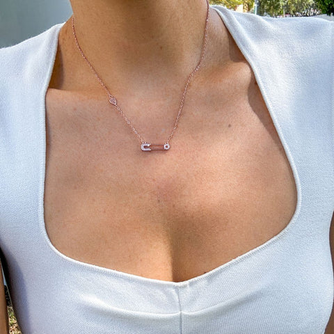 14k Rose Gold Plated Safety Pin Heart Necklace