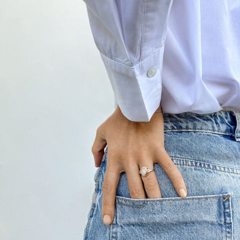 Moonstone Ring with Side Stones 14k gold vermeil