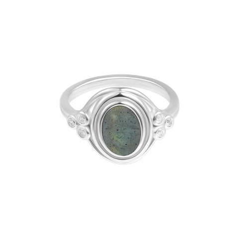 Labradorite Ring with Side Stones .925 sterling silver