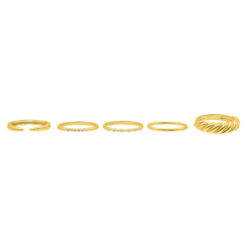 14k Gold Plated Set of 5 Stacking Bands