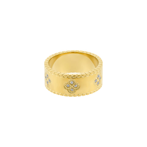 Tarnish Resistant 18k Gold Plated Crystal Clover Band Ring