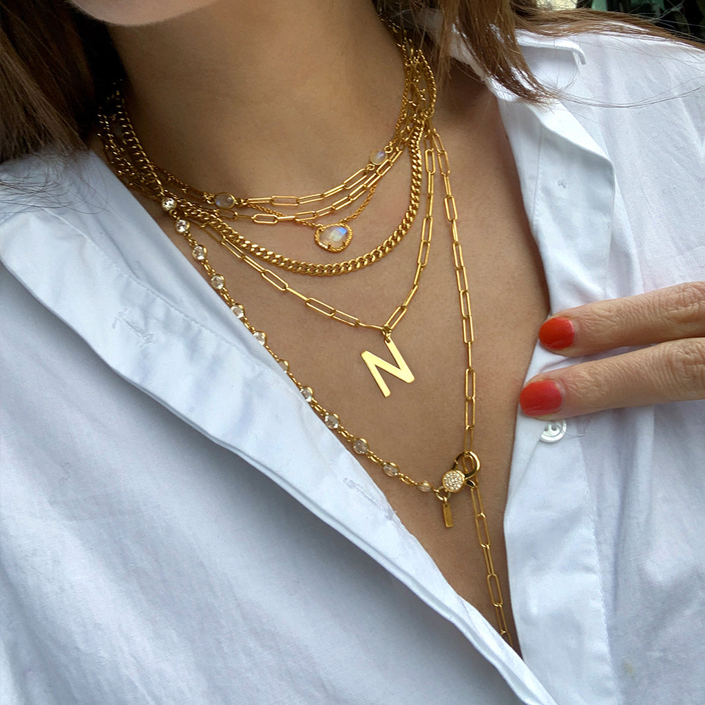  Long Double Paper Clip Chain Monogram Necklace - Silver or Gold  Finish : Handmade Products